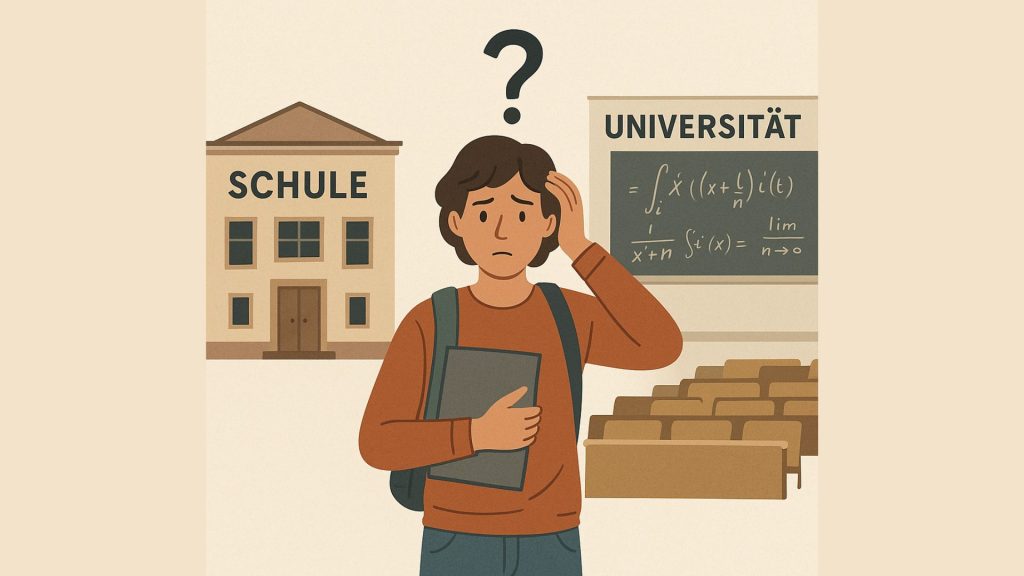 Schüler zwischen Schule und Universität. Illustration zum Thema Einser-Abitur und Realitätsschock